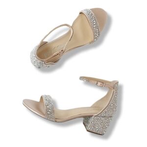 Betsey Johnson Girls Mari Champagne Rhinestone Ankle Wrap Sandals